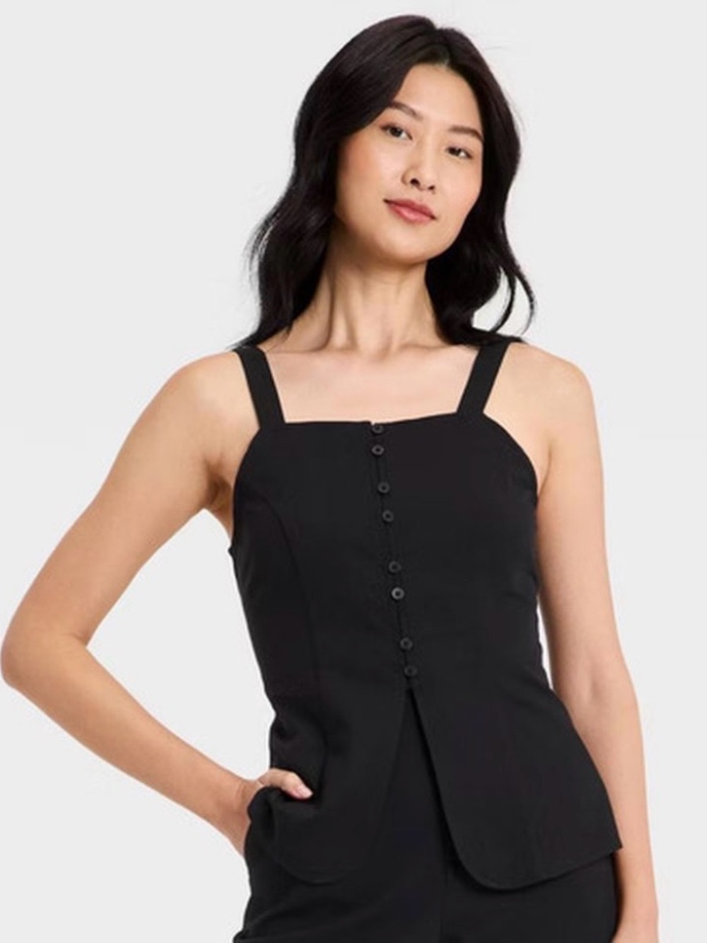 a new day Black Button-Front Wide-Strap Jumpsuit Top